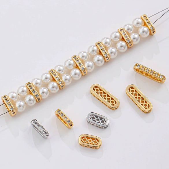 Diy Pearl Bracelet With Three Row Oval Spacer Beads Copper Plated Real Gold And Micro Zircon Electroplating Treatment