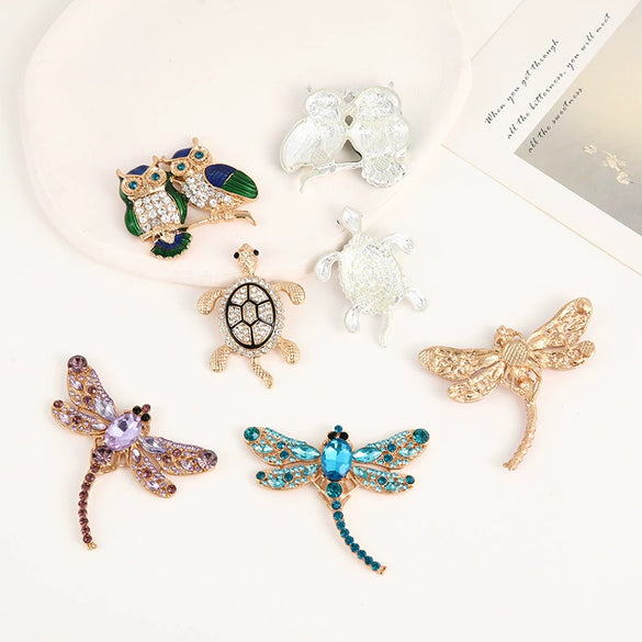 Diy Rhinestone Owl Alloy Clothing Accessories With Electroplating And Dragonfly Turtle Patterns