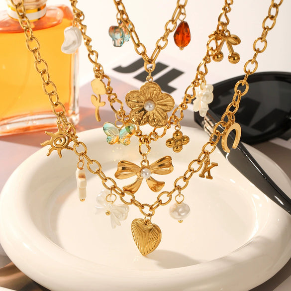 Diy Tassel Charm Clavicle Chain Fashion Design Stainless Steel And Titanium Steel Heart Flower Pendant Necklace With Pvd Vacuum Plating