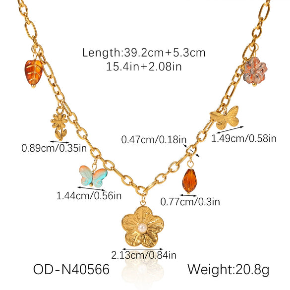 Diy Tassel Charm Clavicle Chain Fashion Design Stainless Steel And Titanium Steel Heart Flower Pendant Necklace With Pvd Vacuum Plating