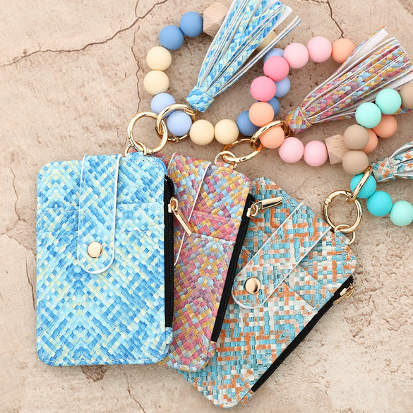Document Bag Card Bag Wallet Woven Striped Pattern Pu Leather Silicone