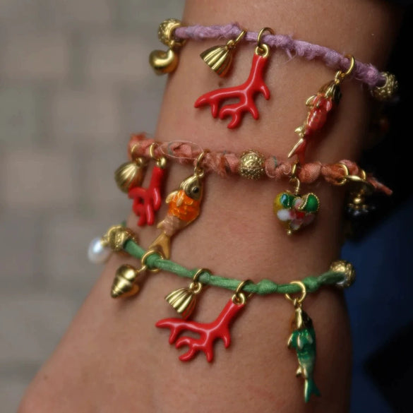 Dopamine Bracelet Copper Geometric Fish Conch Coral Pearl Pendant Electroplating Fashion