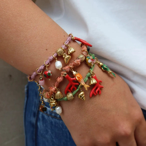 Dopamine Bracelet Copper Geometric Fish Conch Coral Pearl Pendant Electroplating Fashion