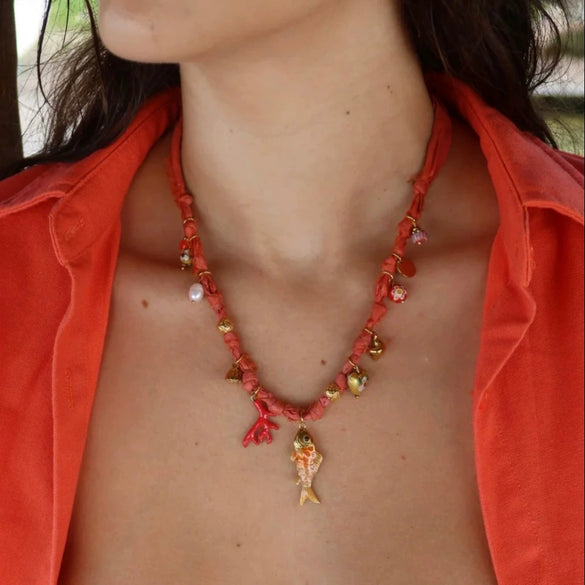 Dopamine Bracelet Copper Geometric Fish Conch Coral Pearl Pendant Electroplating Fashion