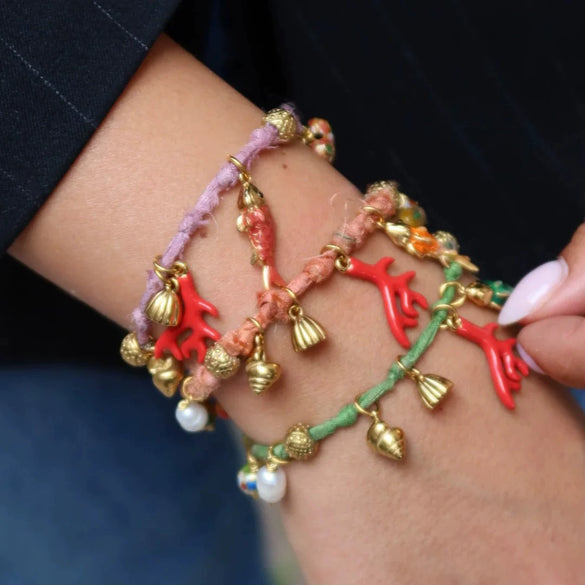 Dopamine Bracelet Copper Geometric Fish Conch Coral Pearl Pendant Electroplating Fashion