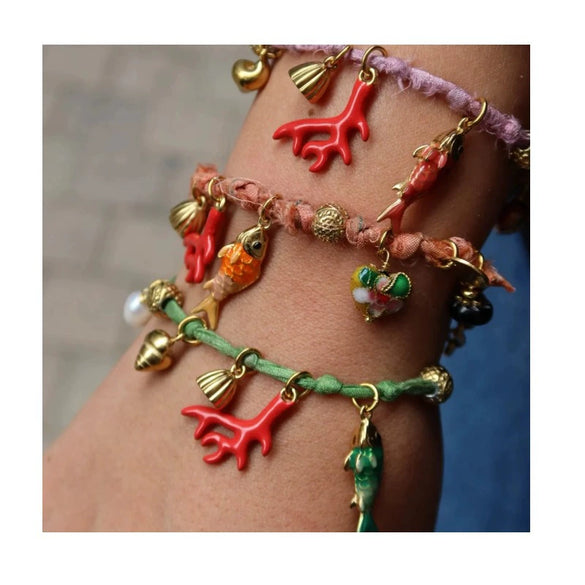 Dopamine Bracelet Copper Geometric Fish Conch Coral Pearl Pendant Electroplating Fashion
