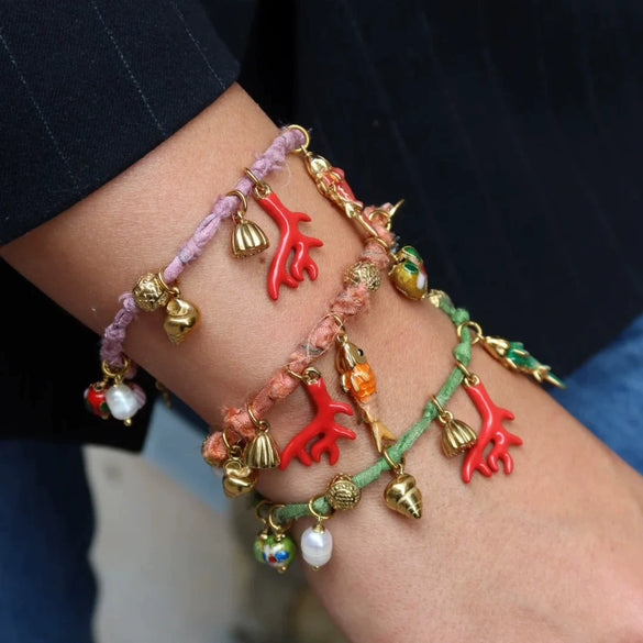 Dopamine Bracelet Copper Geometric Fish Conch Coral Pearl Pendant Electroplating Fashion