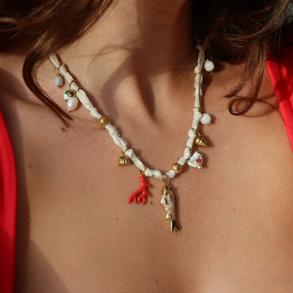Dopamine Bracelet Copper Geometric Fish Conch Coral Pearl Pendant Electroplating Fashion