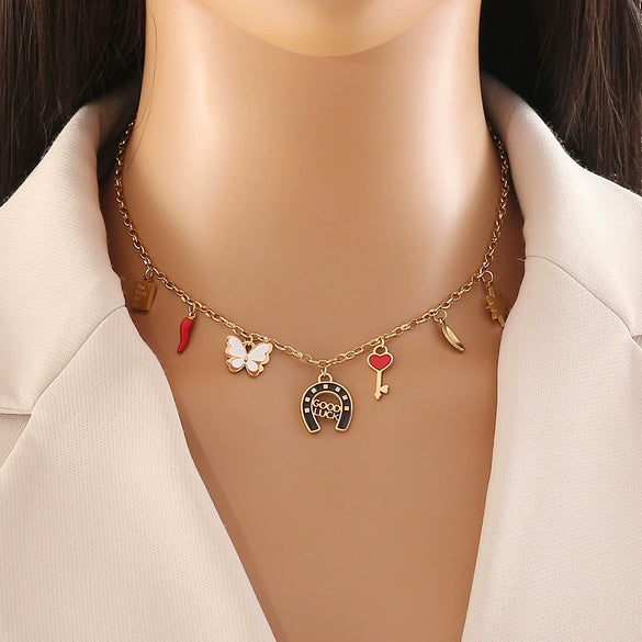Dopamine Color Fashion Ol Women's Stainless Steel Necklace With Bow Tie Design And Electroplating