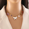 Dopamine Color Fashion Ol Women's Stainless Steel Necklace With Bow Tie Design And Electroplating