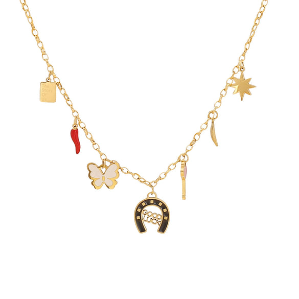 Dopamine Color Fashion Ol Women's Stainless Steel Necklace With Bow Tie Design And Electroplating