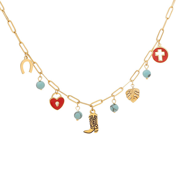 Dopamine Color Fashion Ol Women's Stainless Steel Necklace With Bow Tie Design And Electroplating