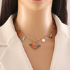 Dopamine Color Fashion Ol Women's Stainless Steel Necklace With Bow Tie Design And Electroplating
