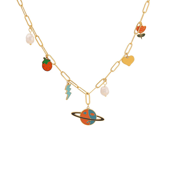 Dopamine Color Fashion Ol Women's Stainless Steel Necklace With Bow Tie Design And Electroplating