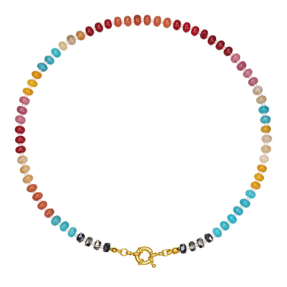 Dopamine Color Natural Stone Abacus Beaded Handmade Stainless Steel Necklace For Women With Geometric Style