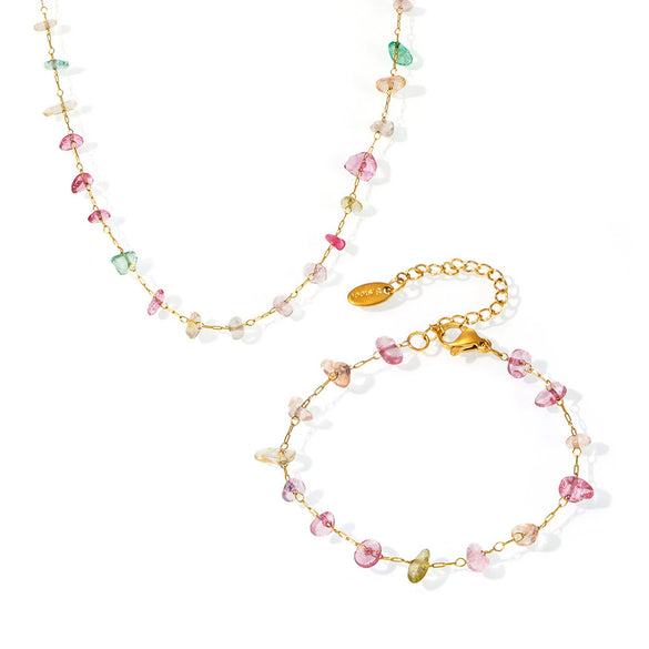 Dopamine Crystal Stainless Steel Chain Clavicle Necklace And Bracelet With Electroplating Light Luxury Style