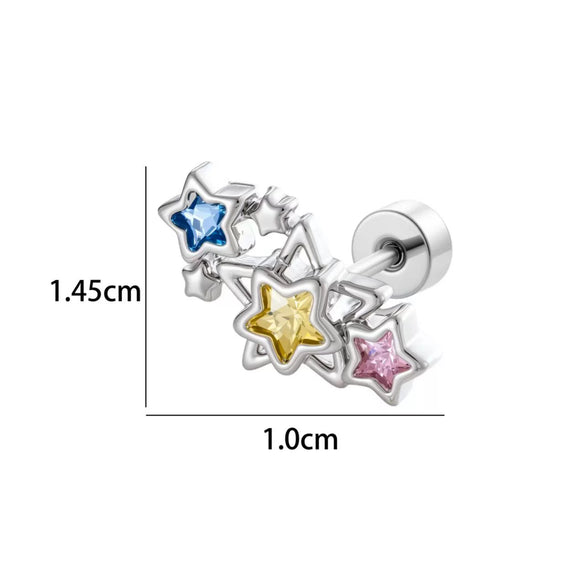 Dopamine Fivepointed Star Zirconia Titanium Steel Girly Earrings
