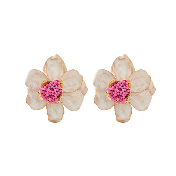 Dopamine Rose Red Women's Exaggerated Highend Earrings Zinc Alloy Flower Electroplated