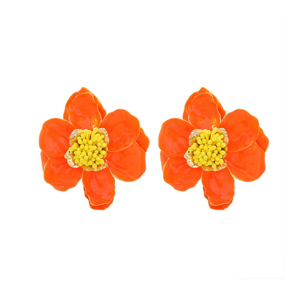 Dopamine Rose Red Women's Exaggerated Highend Earrings Zinc Alloy Flower Electroplated