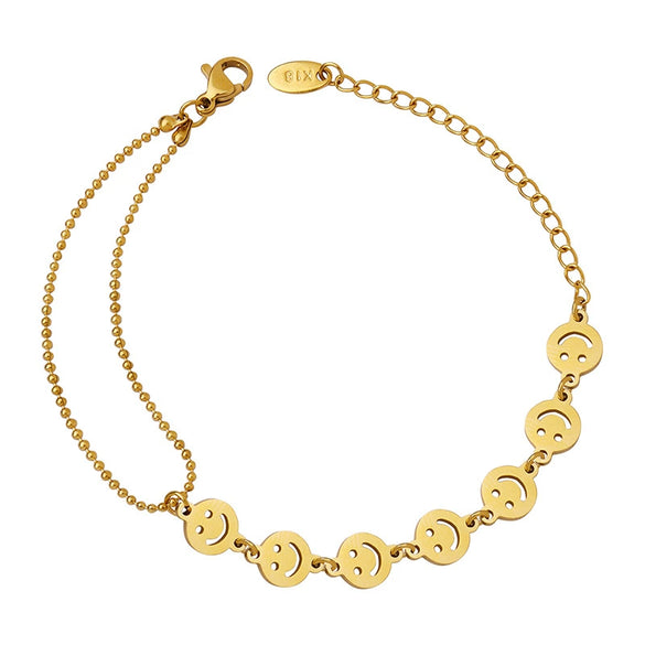 Double Chain Geometric Smiley Bracelet For Women Electroplated Titanium Steel Minimalist Jewelry