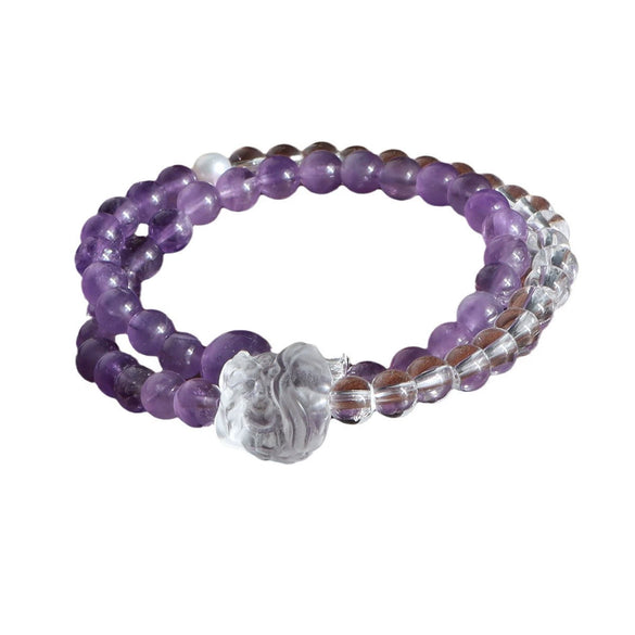 Double Crystal Bracelet Handmade Lion Moon Pearl Double Circle Design For Women