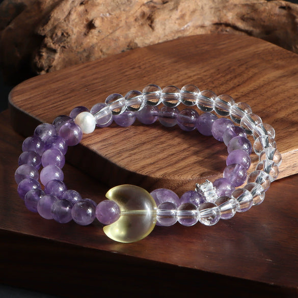 Double Crystal Bracelet Handmade Lion Moon Pearl Double Circle Design For Women