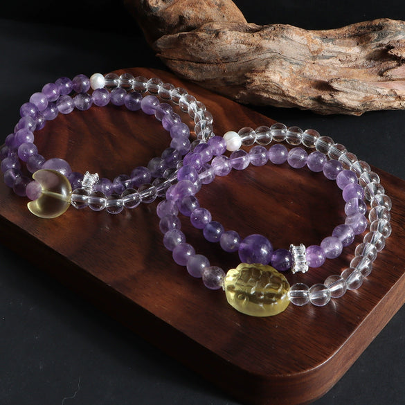 Double Crystal Bracelet Handmade Lion Moon Pearl Double Circle Design For Women