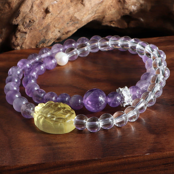 Double Crystal Bracelet Handmade Lion Moon Pearl Double Circle Design For Women