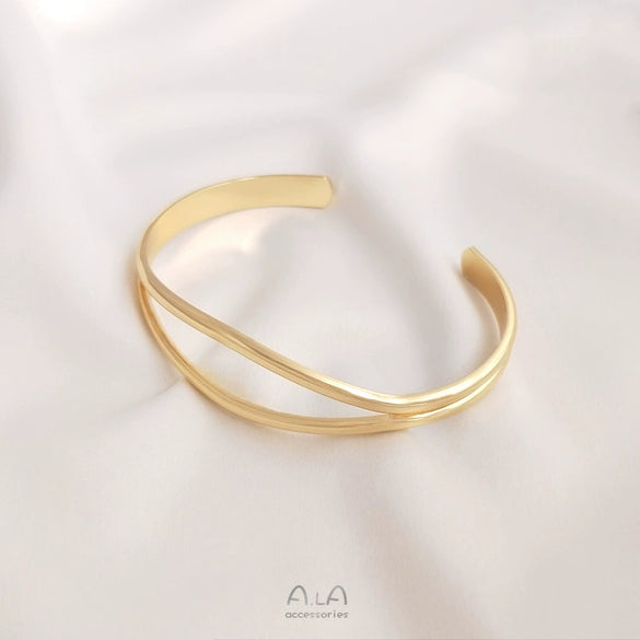 Double Curved Open Bracelet Simple Fashion Alloy Silver Gold Plated Electroplated Diy Handmade For Women
