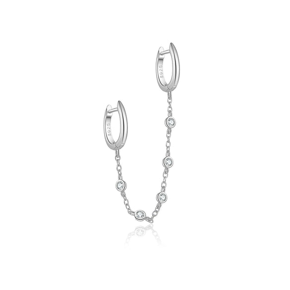 Double Ear Holes S925 Sterling Silver Circle Earrings With Chain Pendant And Ear Buckle U Shape Platinum Or 18K Gold Electroplated For Women
