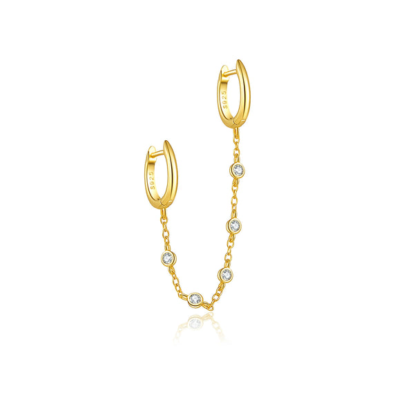 Double Ear Holes S925 Sterling Silver Circle Earrings With Chain Pendant And Ear Buckle U Shape Platinum Or 18K Gold Electroplated For Women
