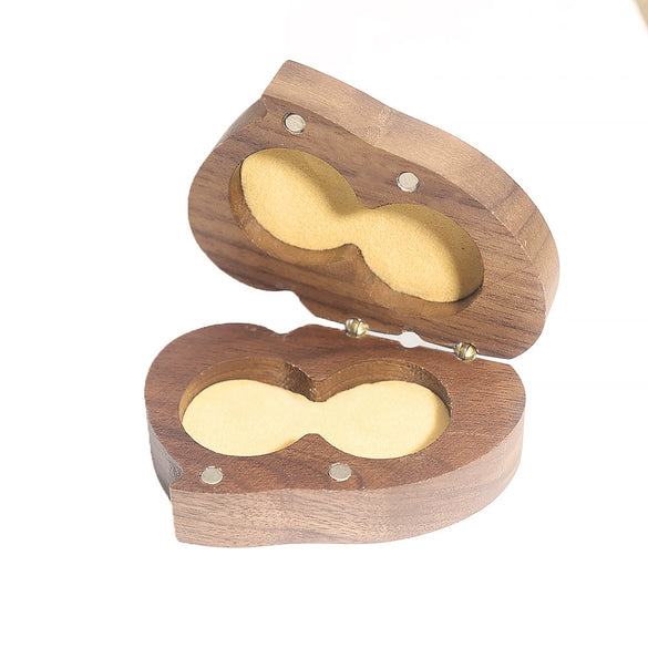 Double Heart Black Walnut Solid Wood Jewelry Storage Box Creative Wooden Heart Shaped Ring Box