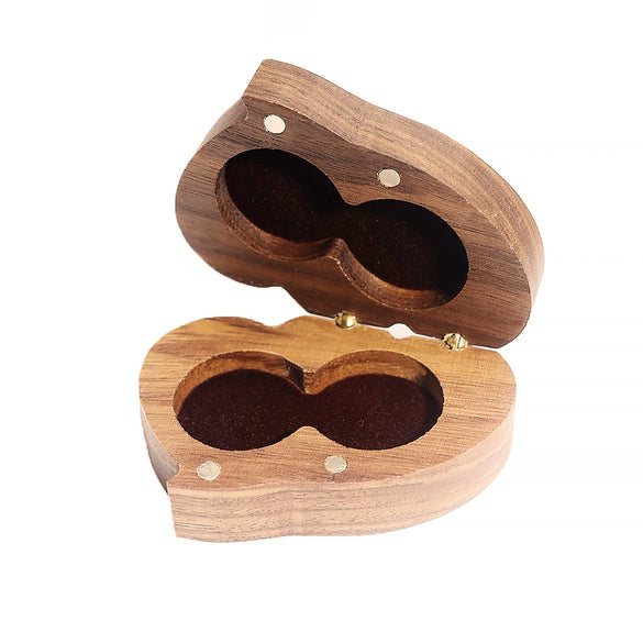 Double Heart Black Walnut Solid Wood Jewelry Storage Box Creative Wooden Heart Shaped Ring Box