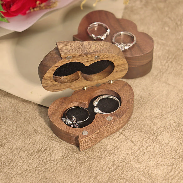 Double Heart Black Walnut Solid Wood Jewelry Storage Box Creative Wooden Heart Shaped Ring Box
