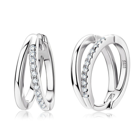Double Hoop Earrings For Women Moissanite 925 Sterling Silver Geometric Electroplated
