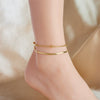 Double Layer Anklet With Flat Snake Bone And Beads Geometric Pattern Titanium Steel Unisex Bare Chain Internet Celebrity Fashion Water Touchable