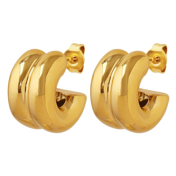 Double Layer C Shaped Half Ring Mirror Earrings For Women Titanium Steel 18K Gold Plated Geometric Style Electroplated