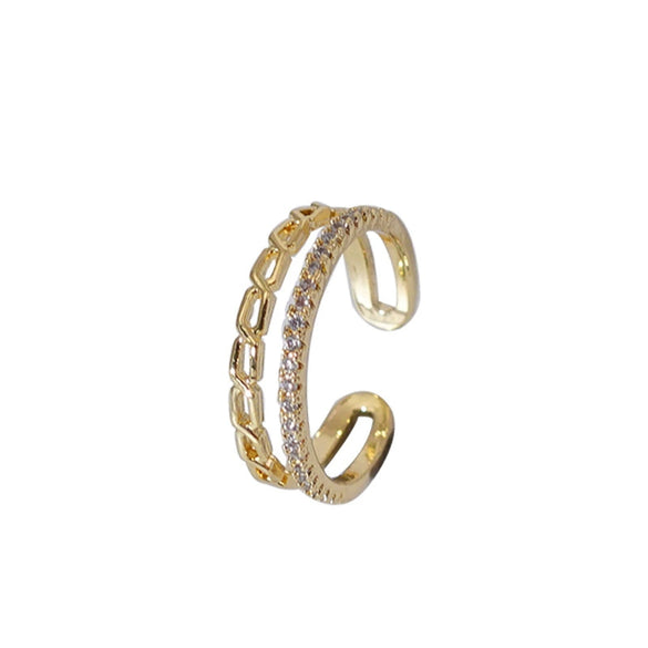 Double Layer Chain Row Drill Opening Ring Light Luxury Copper Finger And Tail Ring With Geometric Design And Electroplating