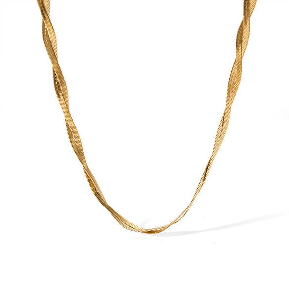 Double Layer Cross Flat Snake Chain Necklace For Women Stainless Steel Pvdp Furnace Real Gold Plated Geometric Style