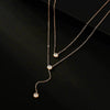 Double Layer Diamond Encrusted Women's Light Luxury Niche Stacked Y Shaped Titanium Steel Necklace With Electroplating And Geometric Design