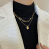 Double Layer Geometric Alloy Necklace With Electroplated Pendant And Snake Bone Chain Exquisite Minimalist Sweater Chain For Women