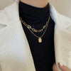 Double Layer Geometric Alloy Necklace With Electroplated Pendant And Snake Bone Chain Exquisite Minimalist Sweater Chain For Women