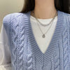 Double Layer Geometric Alloy Necklace With Electroplated Pendant And Snake Bone Chain Exquisite Minimalist Sweater Chain For Women