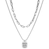 Double Layer Geometric Alloy Necklace With Electroplated Pendant And Snake Bone Chain Exquisite Minimalist Sweater Chain For Women