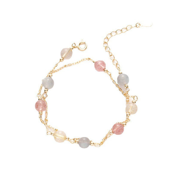 Double Layer Handmade Copper Crystal Bracelet For Women With Strawberry Crystal And Moonstone Fashion Jewelry
