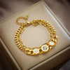 Double Layer Round Shell Rhinestone Titanium Steel Retro Fashion Women's Bracelet With Electroplating Treatment