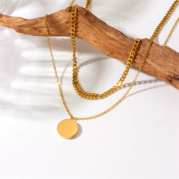 Double Layer Stacked Portrait Round Coin Pendant Titanium Steel Chain Bracelet Necklace Electroplated Women's