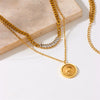 Double Layer Stacked Portrait Round Coin Pendant Titanium Steel Chain Bracelet Necklace Electroplated Women's