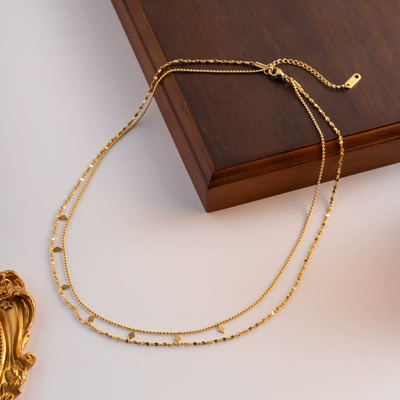 Double Layer Stacked Tassel Necklace Stainless Steel Geometric Electroplating Women's