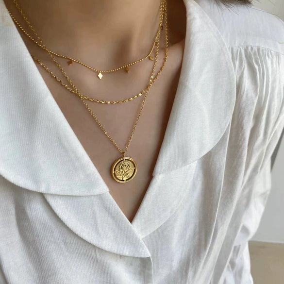 Double Layer Stacked Tassel Necklace Stainless Steel Geometric Electroplating Women's